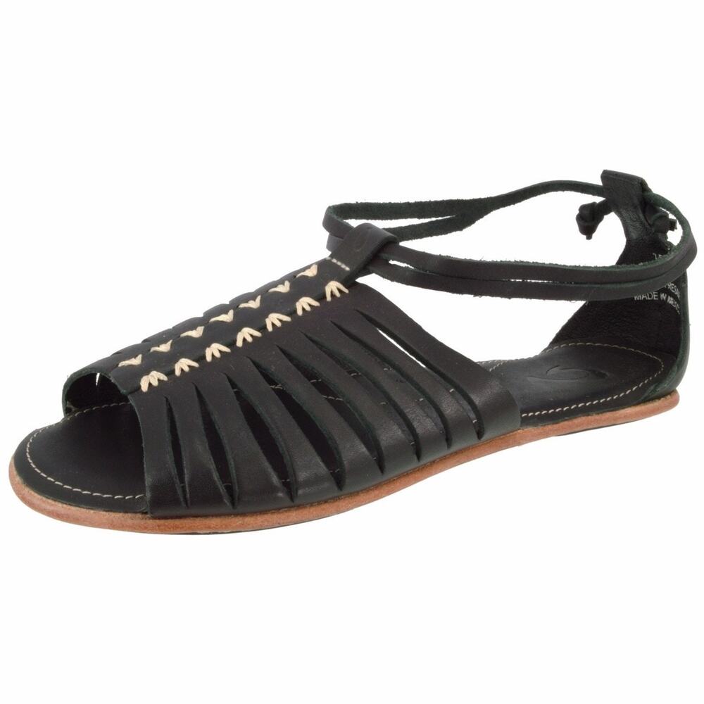 Olukai Hikina Women's size US 10 Black Brown Leather Strappy Flat Sandals
